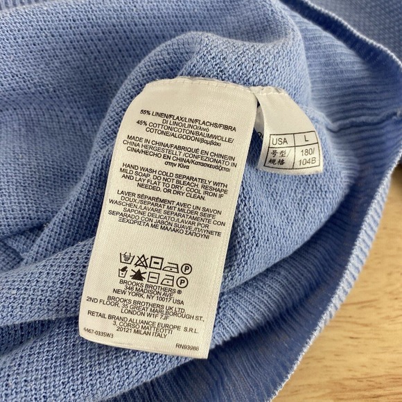 Brooks Brother Sweater Men's Large V-Neck Long Sleeve Blue Linen Blend 346 *FLAW - Picture 11 of 14